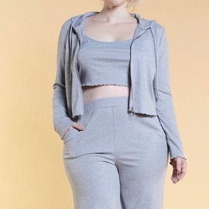 3 piece set plus size crop top pants and a crop sweater